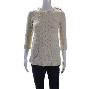 AKA  Womens Wool Texture Rib Medium Knit Long Sleeve Sweater Cream Size XS